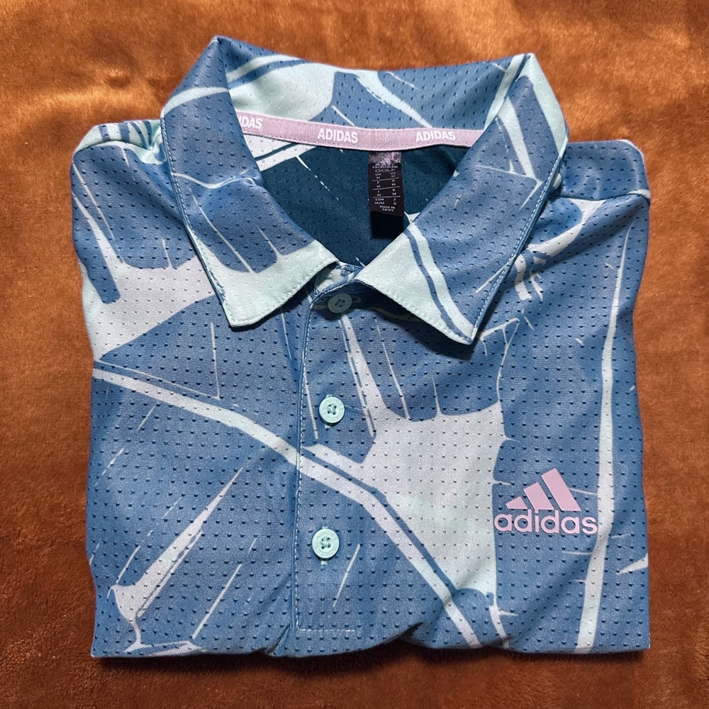 Adidas Men's Teal and Light Blue Polo Shirt